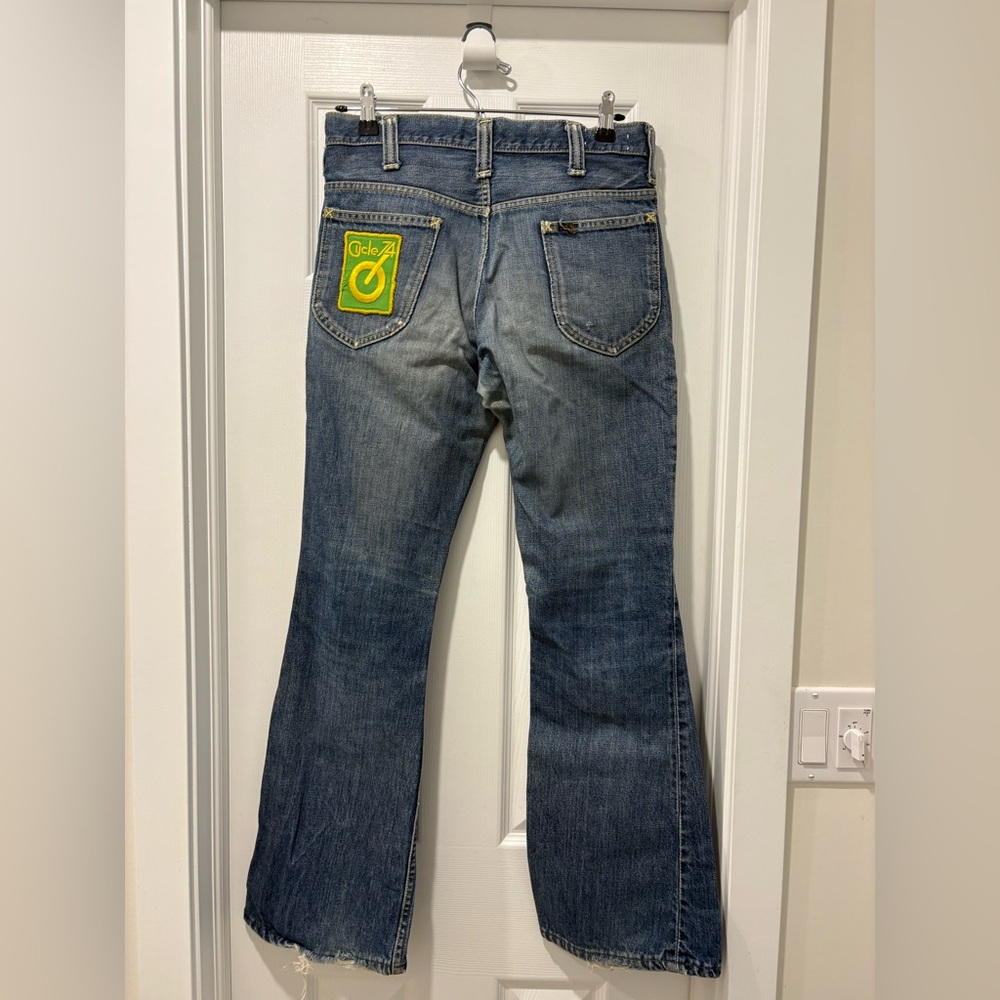 Vintage Lee 1970s Bootcut Flare Patch Denim Jeans Mens 30x29 Talon Zip
